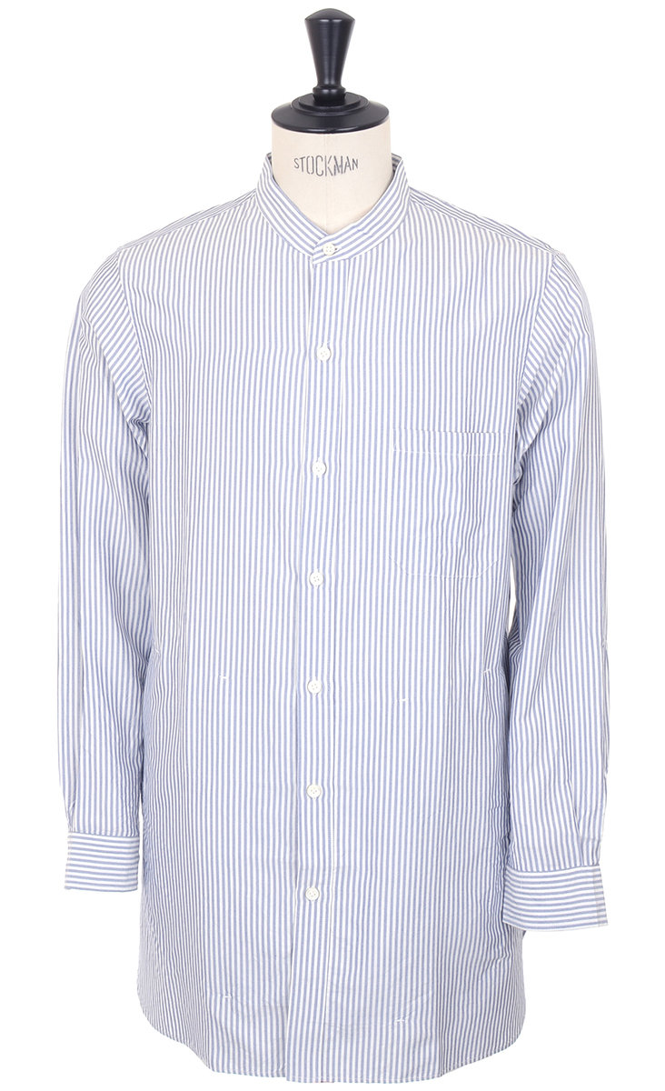 TS(S) Band Collar Long Shirt Striped - Navy | Kafka Mercantile