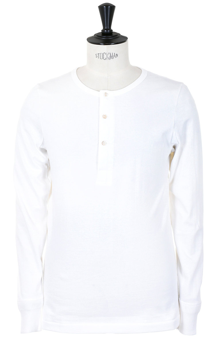 Merz b. Schwanen 206 Good Originals Organic Cotton Long Sleeve Henley -  White