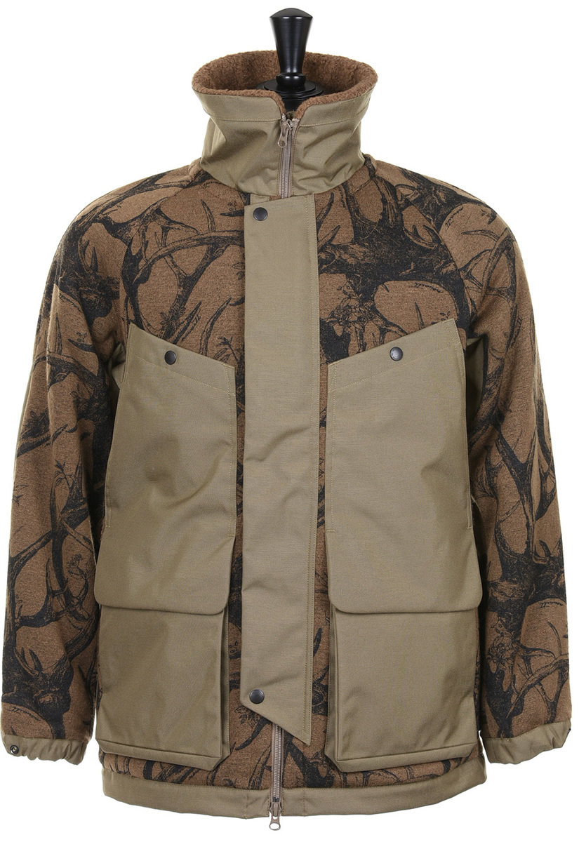 Horn Tree Print Wool Boa Jacket - Brown at Kafka Mercantile