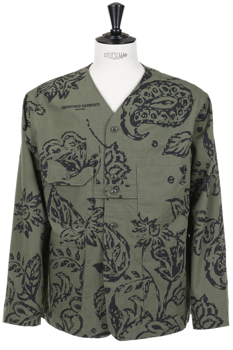 Cardigan Jacket Floral Print Ripstop - Olive at Kafka Mercantile