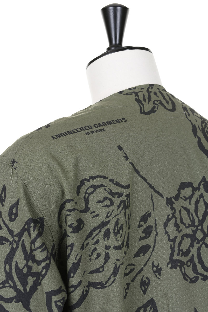 Engineered Garments Cardigan Jacket Floral Print Ripstop - Olive 