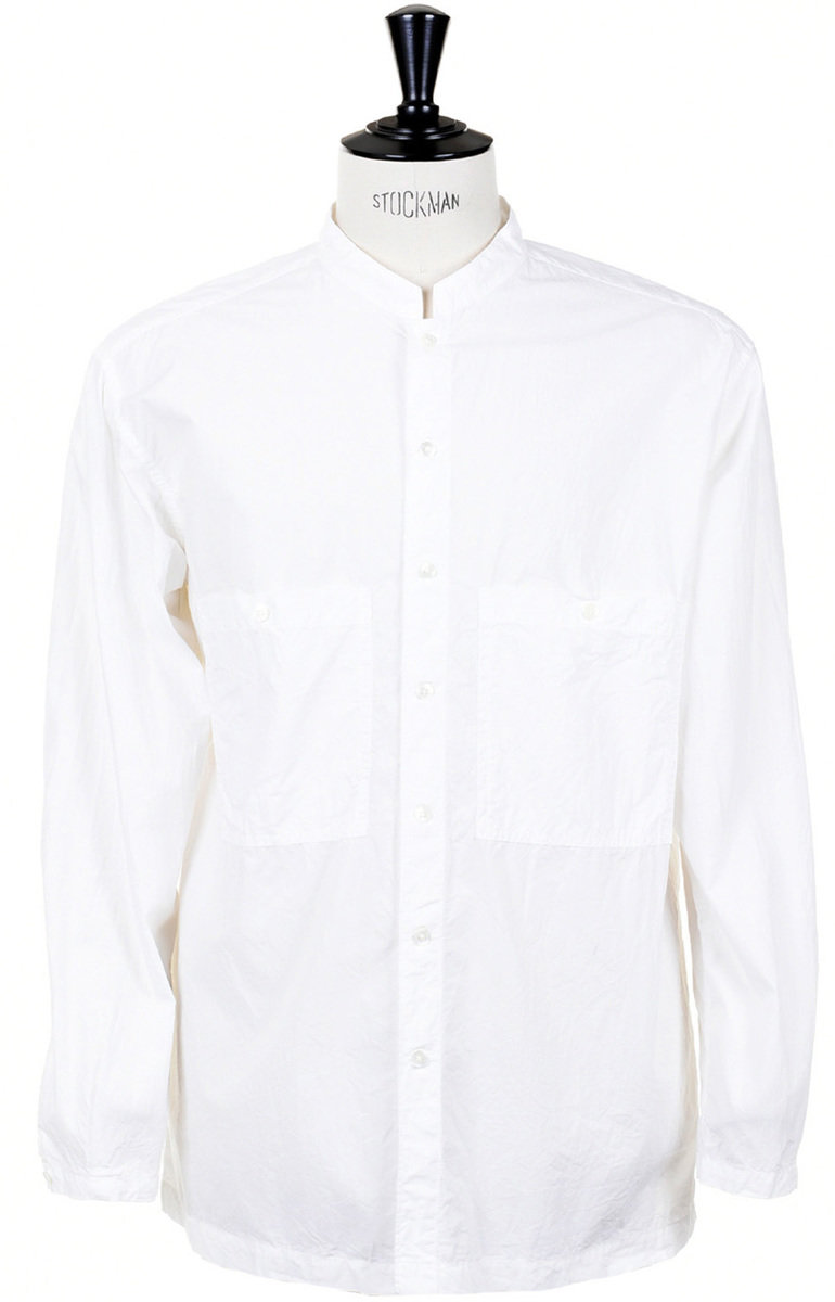 Stand Collar Shirt Cotton - White at Kafka Mercantile