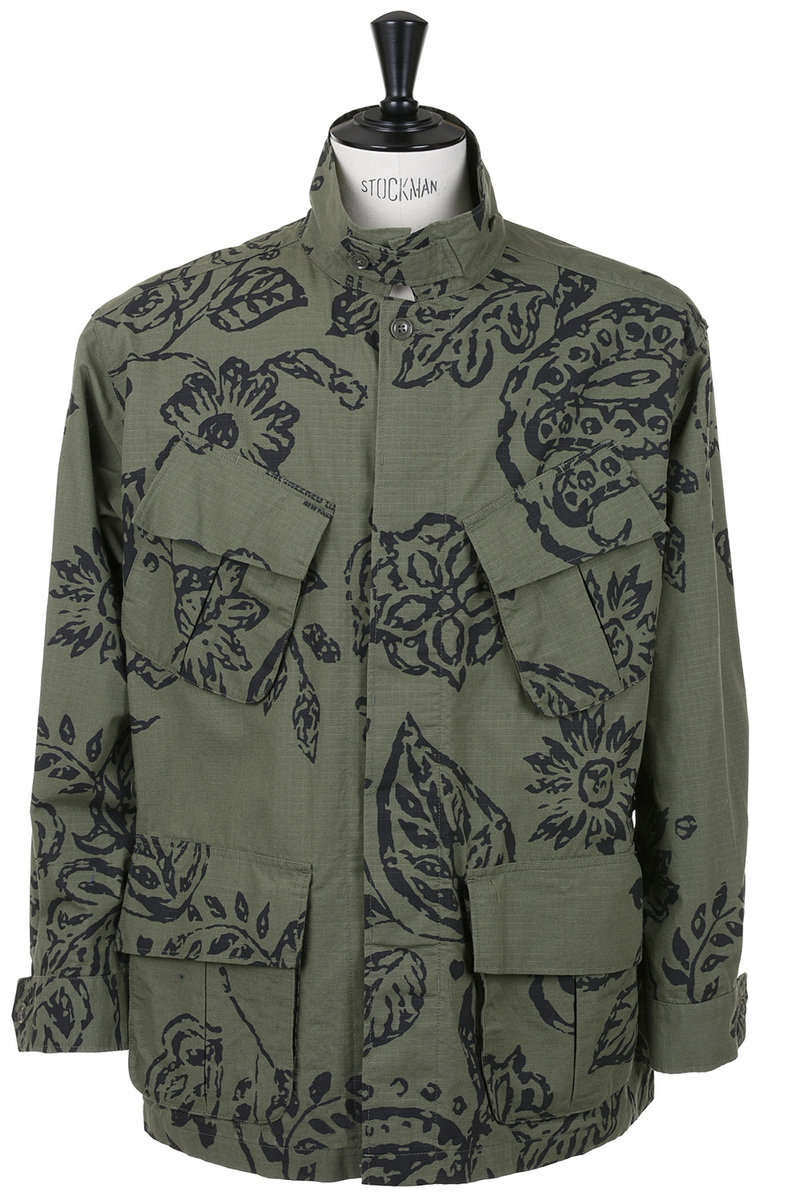 Jungle Fatigue Jacket Floral Print Ripstop - Olive at Kafka Mercantile