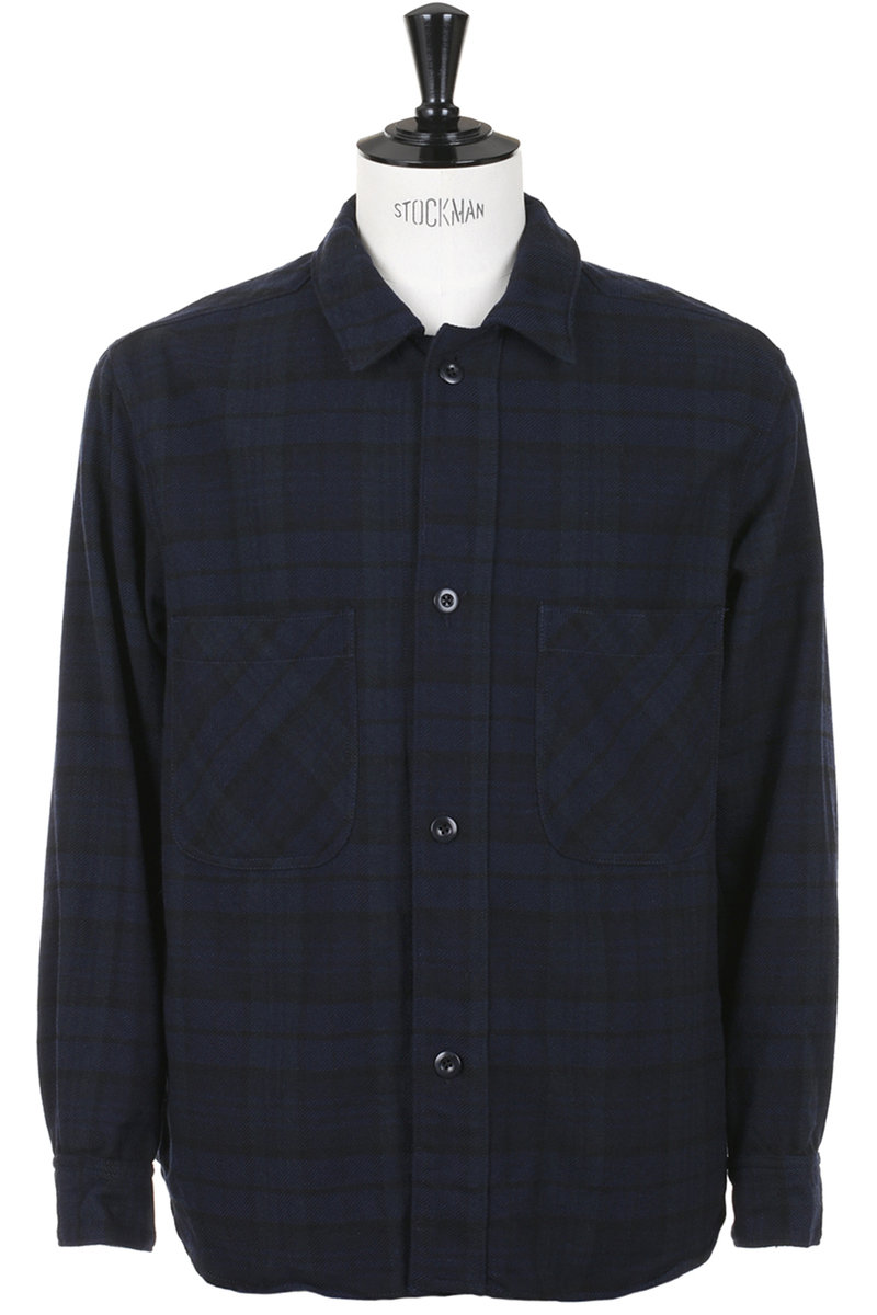 Sage De Cret Workshirt Cotton Wool Check - Navy | Kafka Mercantile