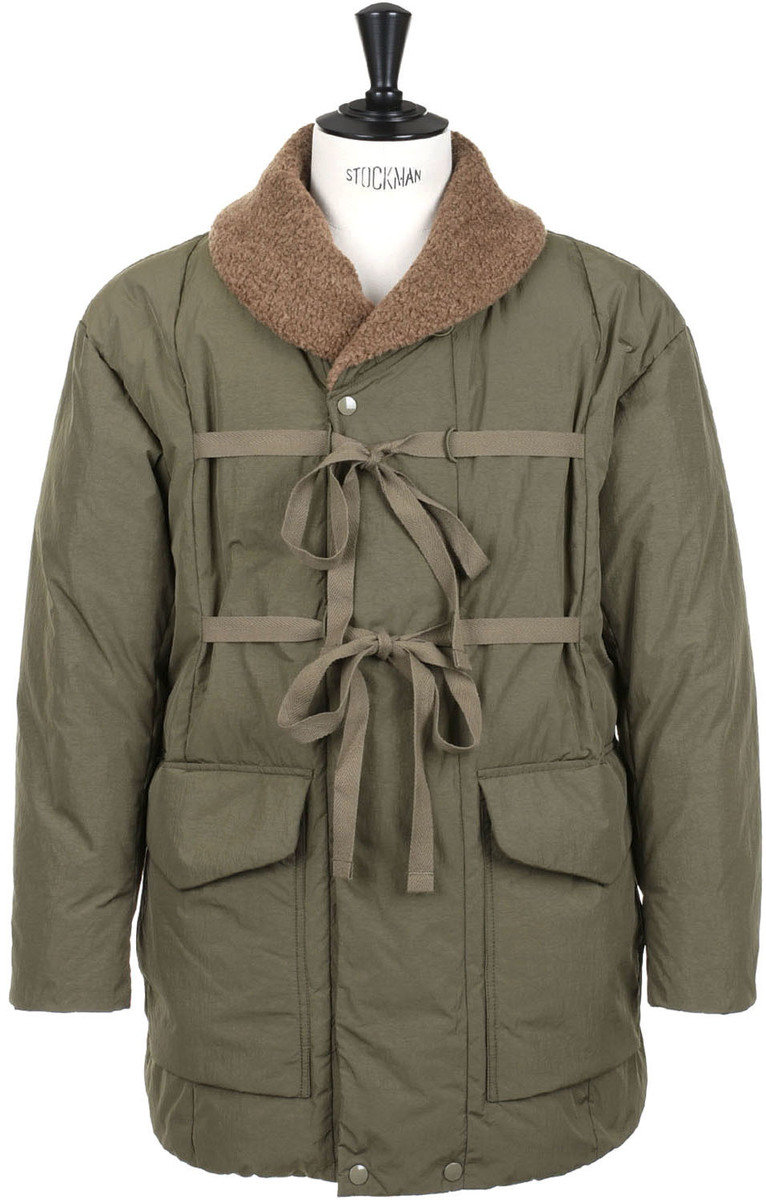 Shawl Collar Boa Down Jacket - Olive at Kafka Mercantile