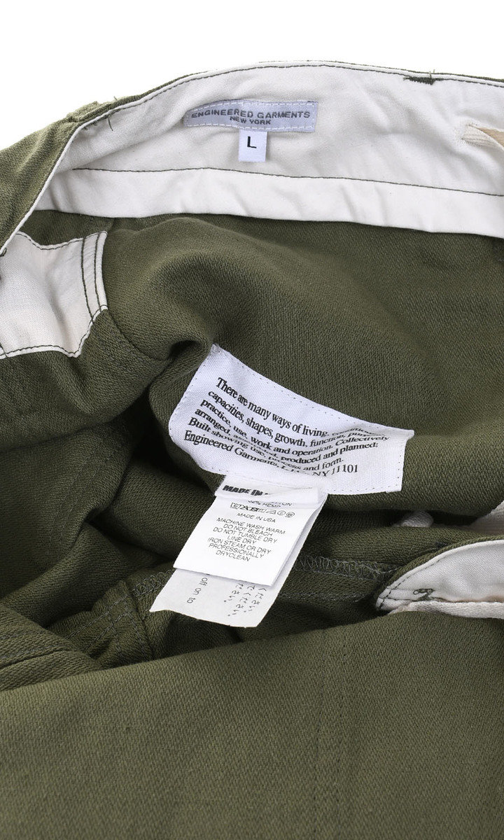 Engineered Garments Fatigue Pant Cotton Hemp Satin - Olive | Kafka