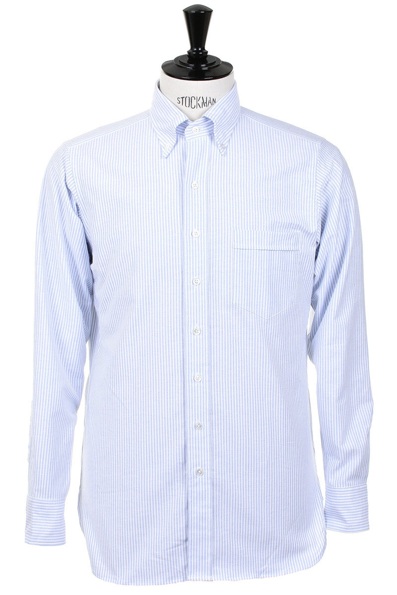 Drake's Ticking Stripe Button Down Oxford Shirt - Light Blue