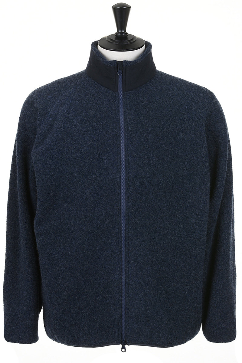 Boiled Wool Zip Up Sweater - Navy at Kafka Mercantile